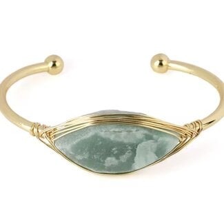 Green Aventurine Cuff Bracelets - Gold Plated Wire Wrapped - Rough Raw Natural