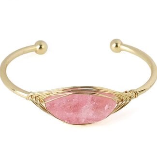 Strawberry (Red Guava) Quartz Cuff Bracelets - Gold Plated Wire Wrapped - Rough Raw Natural