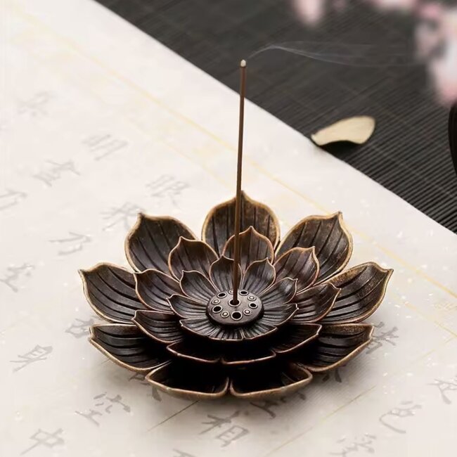 Incense Burner Stick Holder - Lotus Flower 2" Bronze