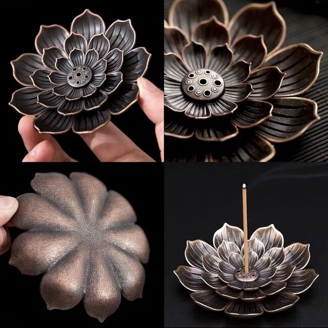 Incense Burner Stick Holder - Lotus Flower 2" Bronze