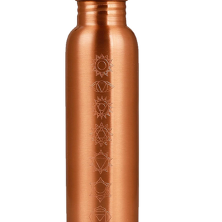 7 Seven Chakras Engraved Copper Water Bottle (950ml) 32oz - Smooth Copper