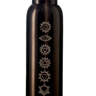 7 Seven Chakras Antique Engraved Copper Water Bottle (950ml) 32oz - Dark Copper