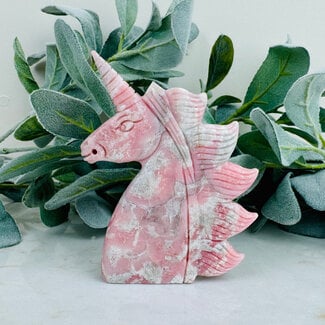 Pink Opal Unicorns - 5" Animal Carving Figurine