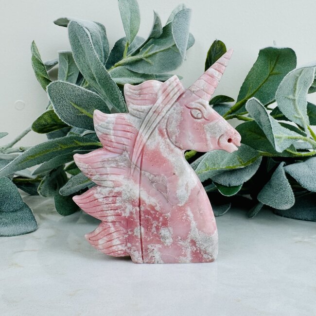 Pink Opal Unicorns - 5" Animal Carving Figurine