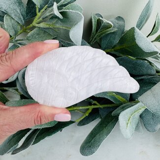 Pink Calcite Angel Wing - 4" Etched Flat Bottom Carving