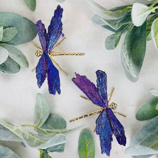 Black Kyanite (Purple Aura) Dragonfly Dragonflies Gold Body Legs - Medium