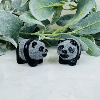 Black Obsidian Panda Bear Figurine - 2" Animal Carving Statue Figurine