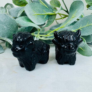 Black Obsidian Highland Cows - Medium 2.5" Animal Carving Figurine