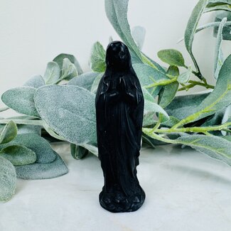 Black Obsidian Blessed Virgin Mother Mary - 4" Medium Figurine Carving