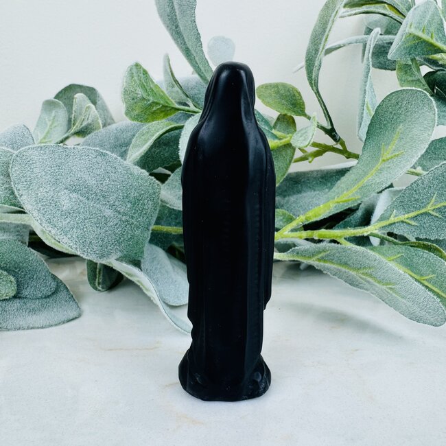 Black Obsidian Blessed Virgin Mother Mary - 4" Medium Figurine Carving