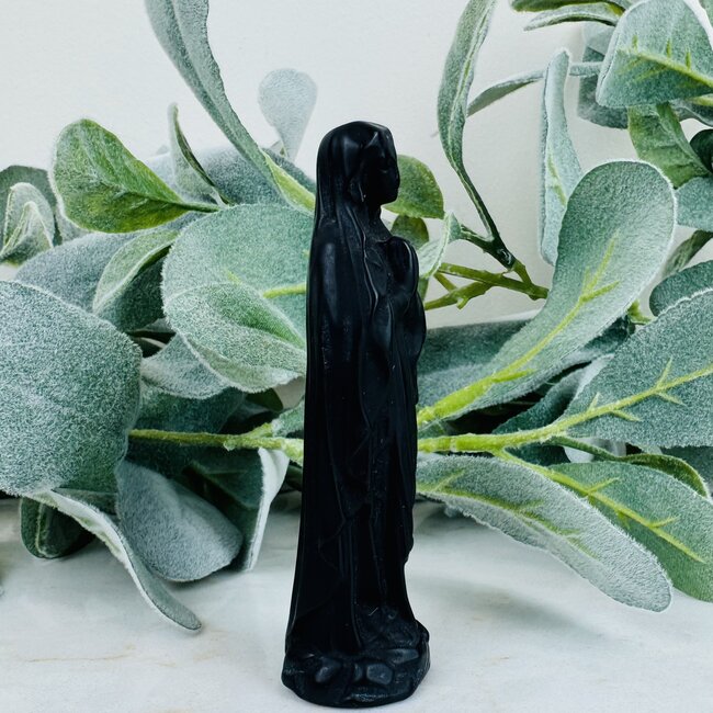 Black Obsidian Blessed Virgin Mother Mary - 4" Medium Figurine Carving