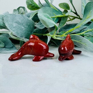 Red (Chestnut) Jasper Dolphins - 3" Medium Animal Carving Figurine