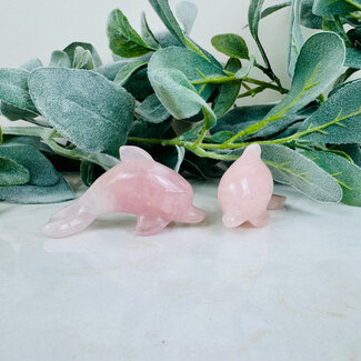 Rose Quartz Dolphins - 3" Medium Animal Carving Figurine