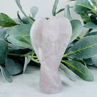 Rose Quartz Praying Angel - Large 4" Figurine Carving Twist