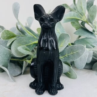Black Obsidian Egyptian Shorthair Cat Kitten Kitty - 6" Large Animal Carving Figurine Statue Specimen