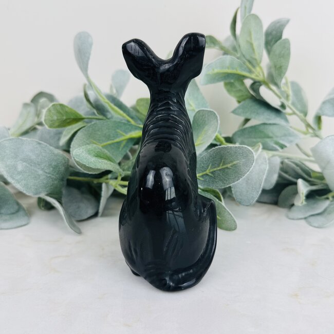 Black Obsidian Egyptian Shorthair Cat Kitten Kitty - 6" Large Animal Carving Figurine Statue
