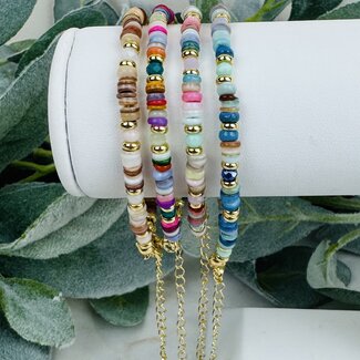 Blue Toned Shell Bracelets - Adjustable Gold Beaded & Plated Lobster Clasp Boho