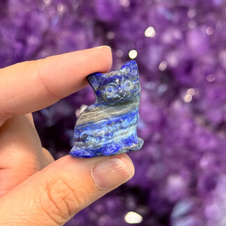 Lapis Lazuli Sitting Cats Kitten Kitty - Small 1" Animal Carving Figurine