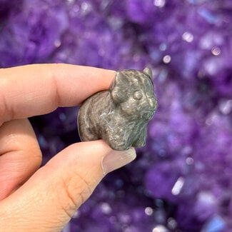 Silver Sheen (Silversheen) Obsidian Highland Cows - Small 1" Animal Carving Figurine