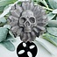 Silversheen Silver Sheen Flower Floral Skull on Black Stand Pin - 4.5" Medium Animal Carving