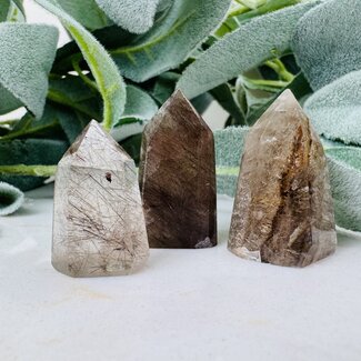 Black Tourmaline in Clear Quartz (Tourmalated Tourmalinated Rutilated Rutile Quartz) Tower Generator Point - Mini .5-1.5"