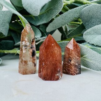 Red Orange (Rutile Angel Venus Hair) Rutilated Quartz Towers Point Generator - Mini .5-1.5"