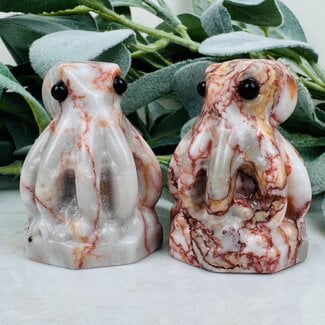 Red Vein Network (Spiderweb) Jasper Octopus (Octopuses Octopi Octopodes) Medium - 2.25" Animal Carving Figurine