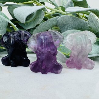 Purple Rainbow Fluorite Elephants - Small 1.5" Animal Figurine Carving