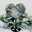 Moss Agate Druzy Hearts on Black Stand Pin - 8" Display Statement