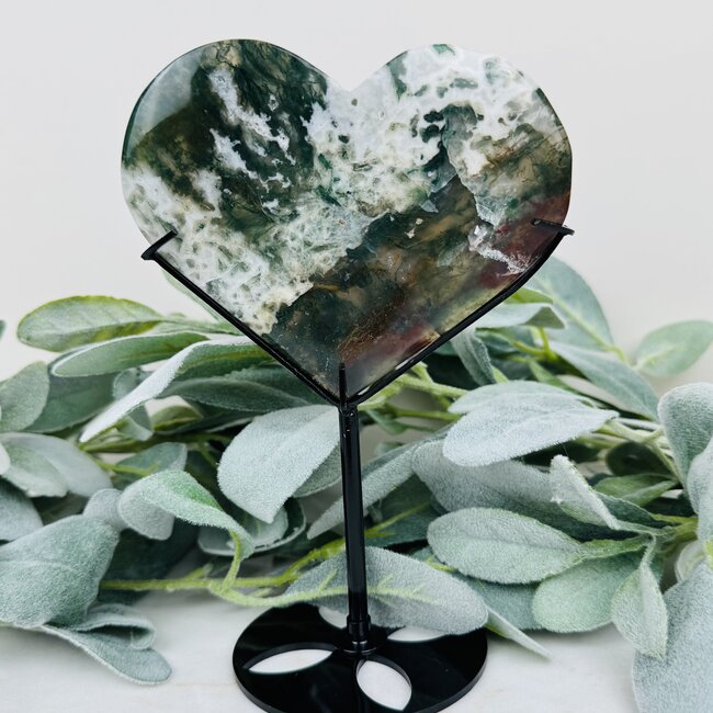 Ocean (Sea Sediment) Jasper Hearts on Black Stand Pin - 8" Display Statement