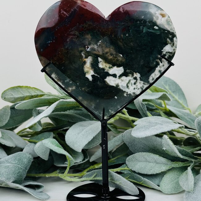 Ocean (Sea Sediment) Jasper Hearts on Black Stand Pin - 8" Display Statement #2