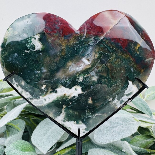 Ocean (Sea Sediment) Jasper Hearts on Black Stand Pin - 8" Display Statement #2