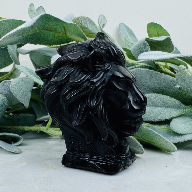 Silversheen Silver Sheen Obisidian Lion - 3" Large Animal Carving Figurine