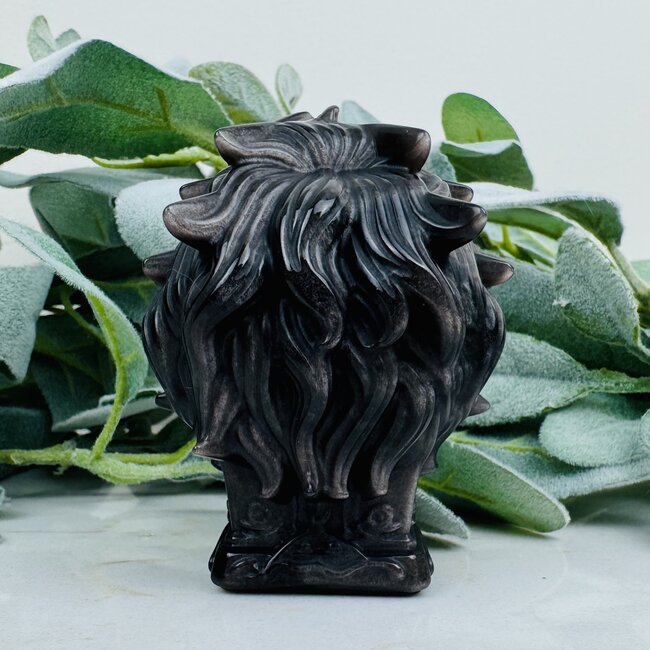 Silversheen Silver Sheen Obisidian Lion - 3" Large Animal Carving Figurine