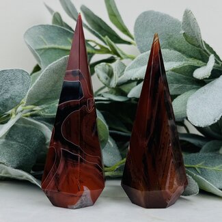Orange Red Sardonyx Faceted Diamond Point Tower - Medium 4-5"