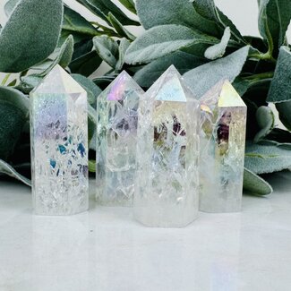 Angel Aura Crackled Clear Quartz Tower Point Generator - Medium (2-4")