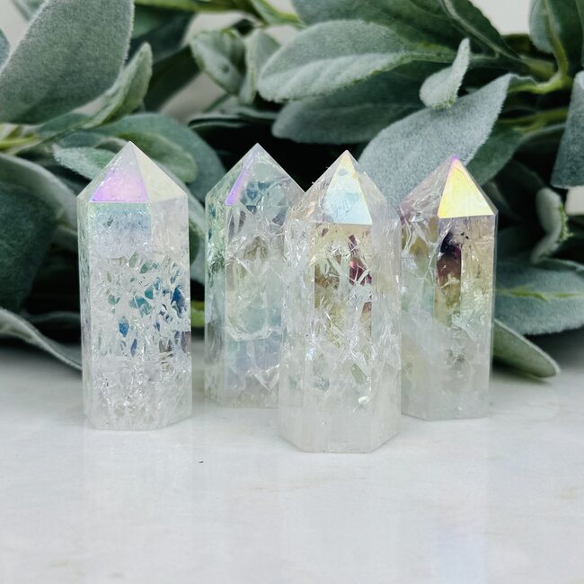 Angel Aura Crackled Clear Quartz Tower Point Generator - Medium (2-4")