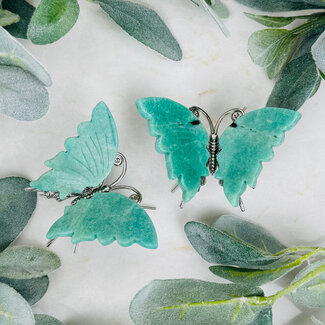 Dark Amazonite Butterfly Butterflies - 4" Large Silver Alloy Body