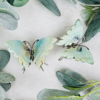 Light Amazonite Butterfly Butterflies - 4" Large Silver Alloy Body