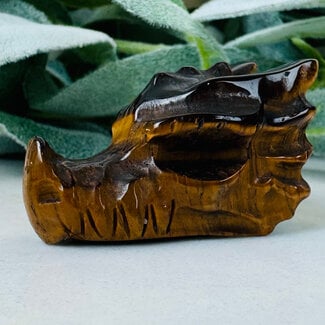 Gold Tiger's Tigers Eye Dragon Head - 1.5" Medium Animal Carving Figurine