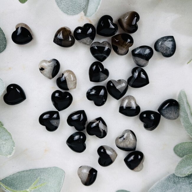 Black Sardonyx Onyx Hearts - Mini .75"