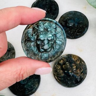 Labradorite Lion Medallions - Round Circle 1.5"