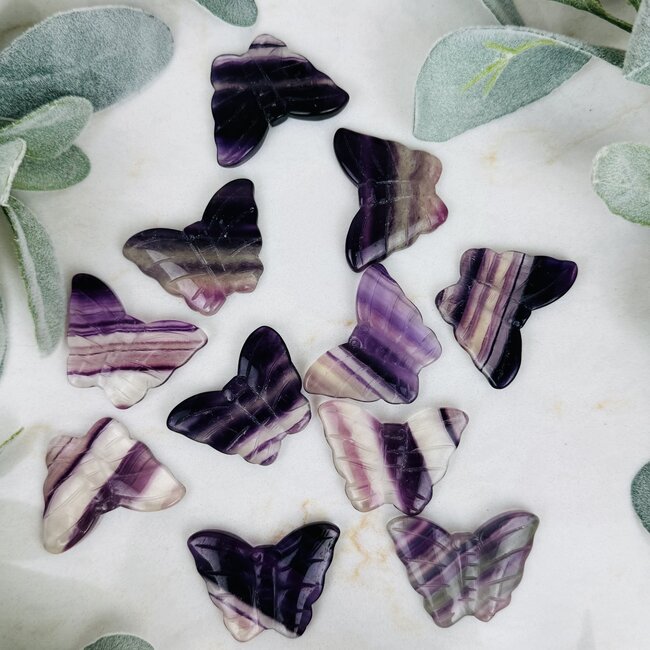 Rainbow Fluorite Butterfly Butterflies - Medium 2" Animal Carvings Figurine