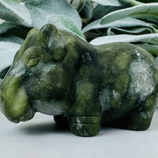 Green Jade Hippos - 3" Medium Animal Carving Figurine Matte