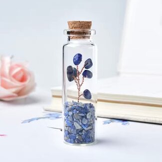 Lapis Lazuli Glass Intention Spell Crystal Chip Bottle Vial - 3" Wire Wrapped Tree Cork
