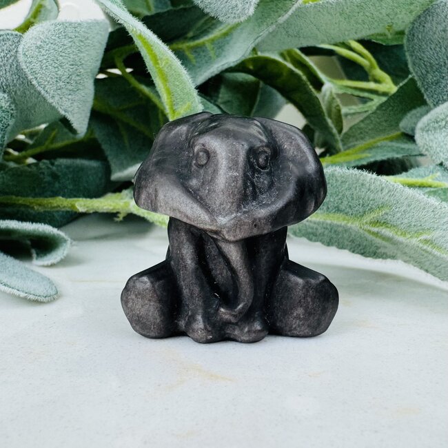 Silversheen Silver Sheen Obsidian Elephants - (Set of 3) Small 1.5" (Hear See Speak No Evil) Animal Figurine Carving