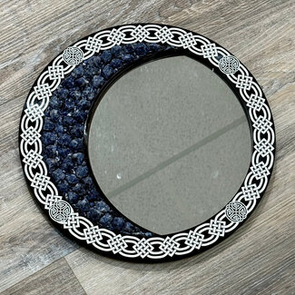 Sodalite Mirror - Crescent Moon Nordic Celtic 13.5" - Rough Raw Natural