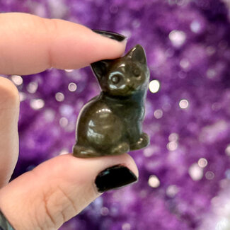 Goldsheen (Gold Sheen Golden) Obsidian Sitting Cats Kitten Kitty - Small 1" Animal Carving Figurine