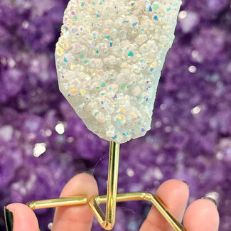 Angel (White) Aura Quartz on Gold Pin Stand - 4.5" Home Decor Rough Raw Natural