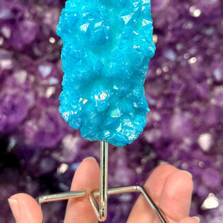 Light Blue Aqua Aura Quartz on Silver Pin Stand - 4.5" Home Decor Rough Raw Natural